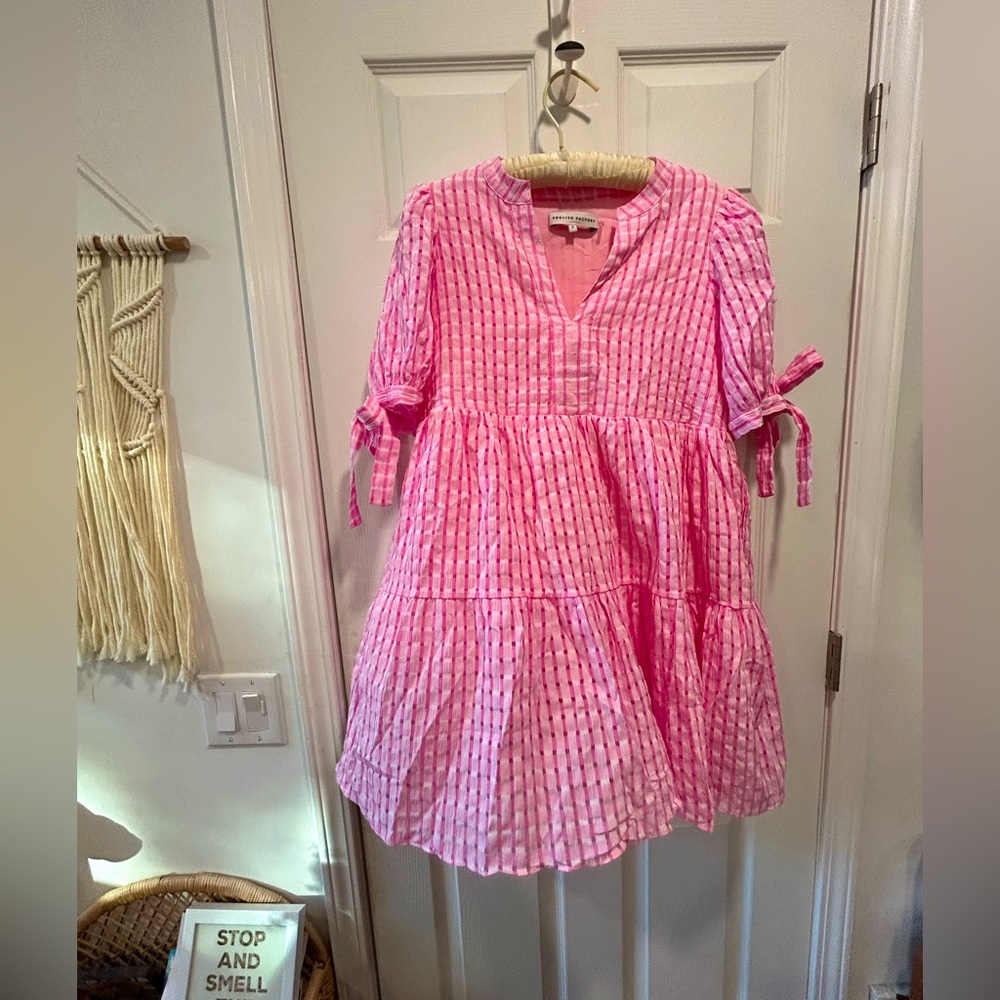 English Factory Pink Gingham Tiered Mini Dress Size S